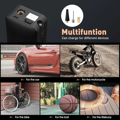Rechargeable Tire Inflator – Digital Cordless Air Pump for Cars & Bikes
