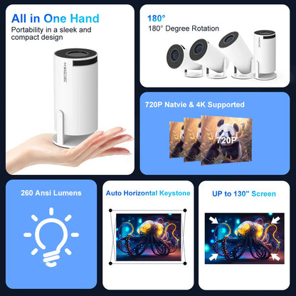 4K Android Projector – HY300 Pro with WiFi6, 260ANSI, BT5.0, and Home Theater Quality