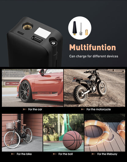 Rechargeable Tire Inflator – Digital Cordless Air Pump for Cars & Bikes