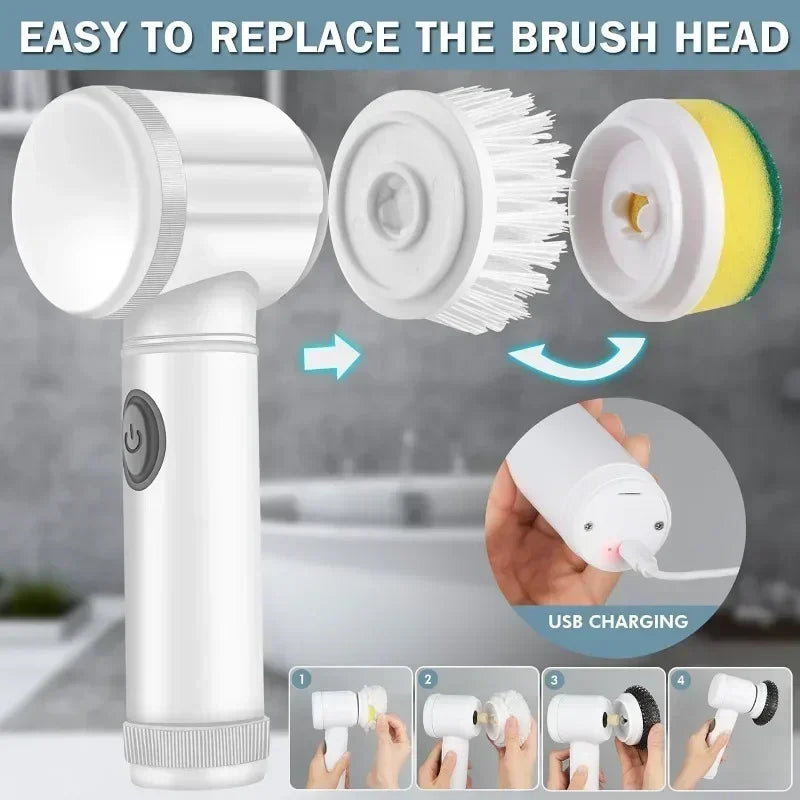 Electric Spin Scrubber – Power Cleaning Brush with 5 Replaceable Heads
